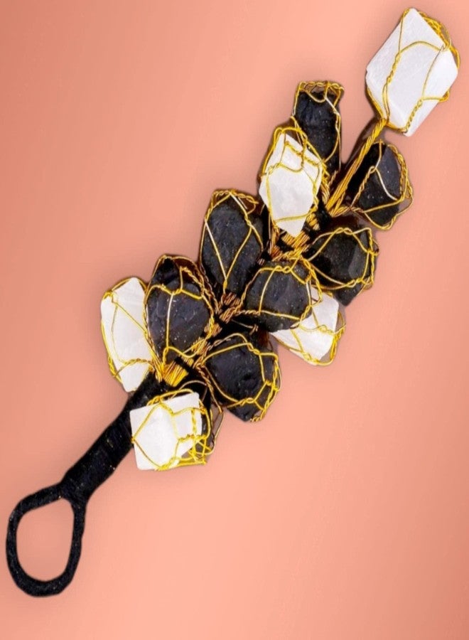 GEMTUB Natural Black Tourmaline & Selenite Hanging Ornament for Protection from Negative Energy & Evil Eye - Image 2